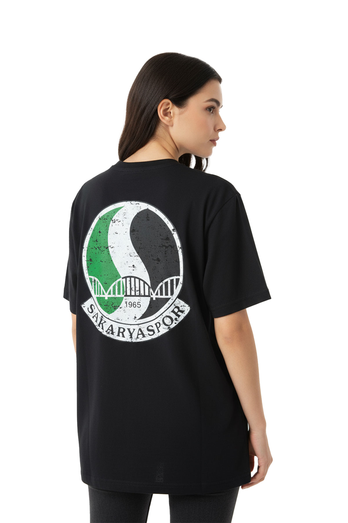 Sakaryaspor Kadın Siyah Sıfır Yaka Tişört - Logo